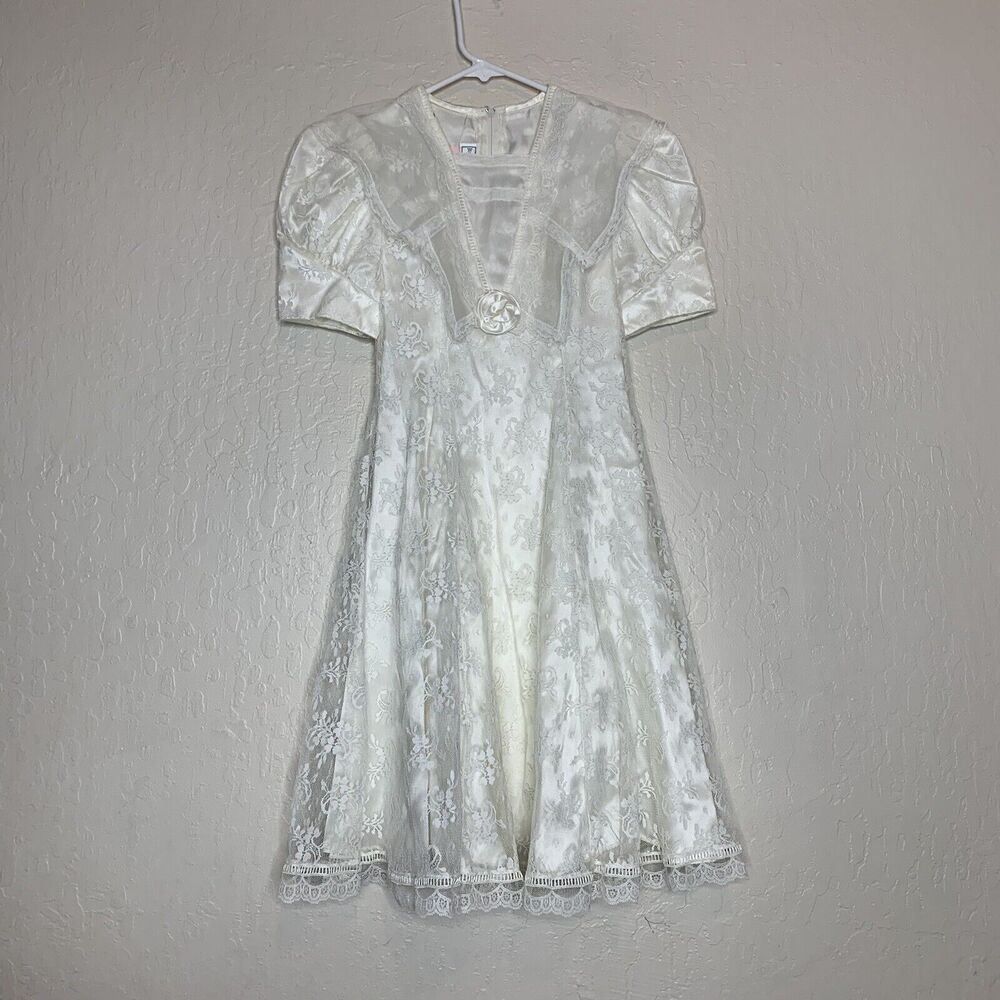 Vintage Jessica McClintock Girl's White Lace Victorian Style Dress